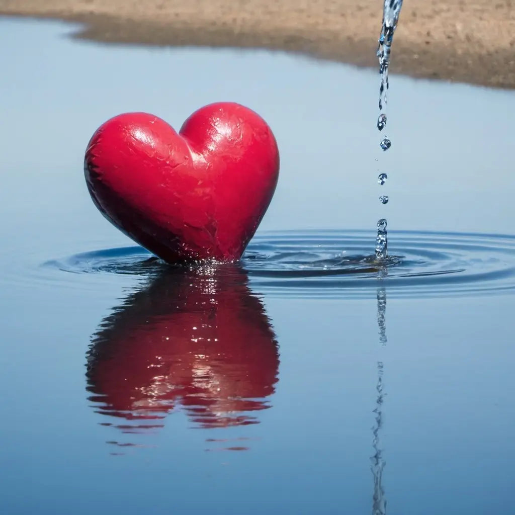 Red heart on the surface of water